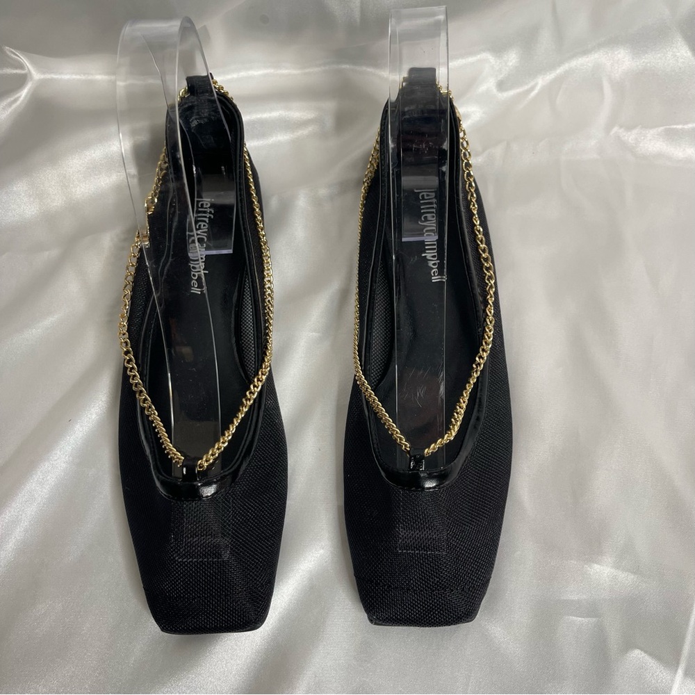 JEFFREY CAMPBELL GERALDINE BLACK MESH GOLD
CHAIN BALLET FLATS SIZE 6 - Picture 3 of 11